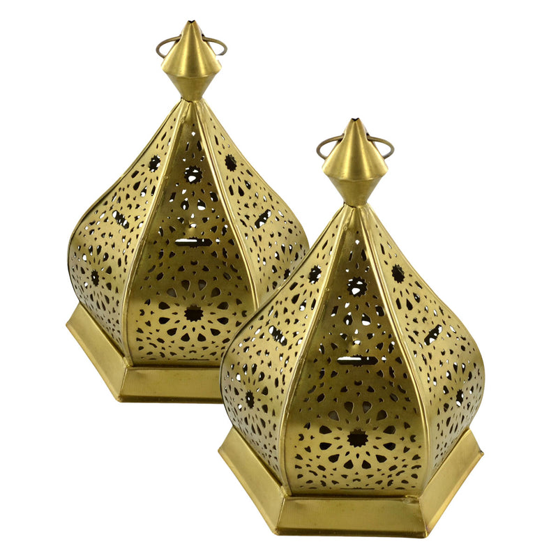 Set of 2 Gold Metal Filagree Tea Light Candle Holders (40153)