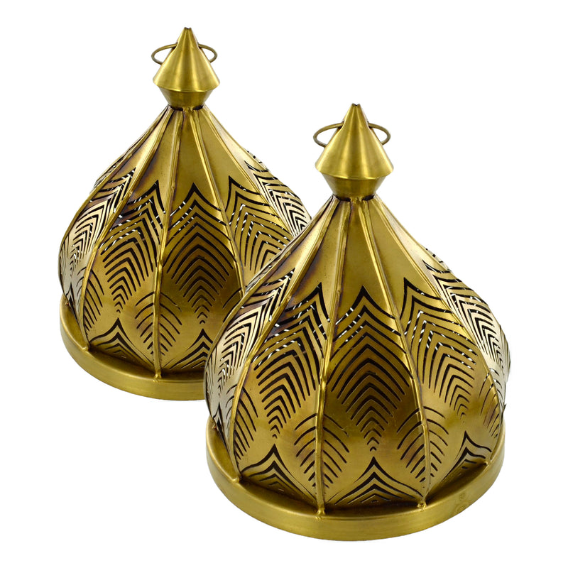 Set of 2 Gold Metal Leaf Tea Light Candle Holders (40156)