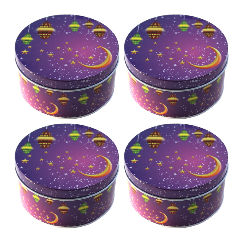 Set of 4 Purple Moon & Lantern Decorative Iftar Treat Tins