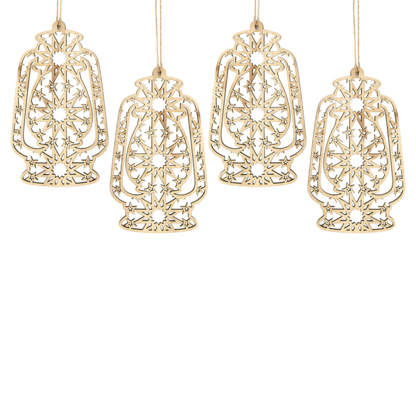 Set of 4 Natural Wooden Ramadan / Eid Hanging Lantern Hanging Decorations