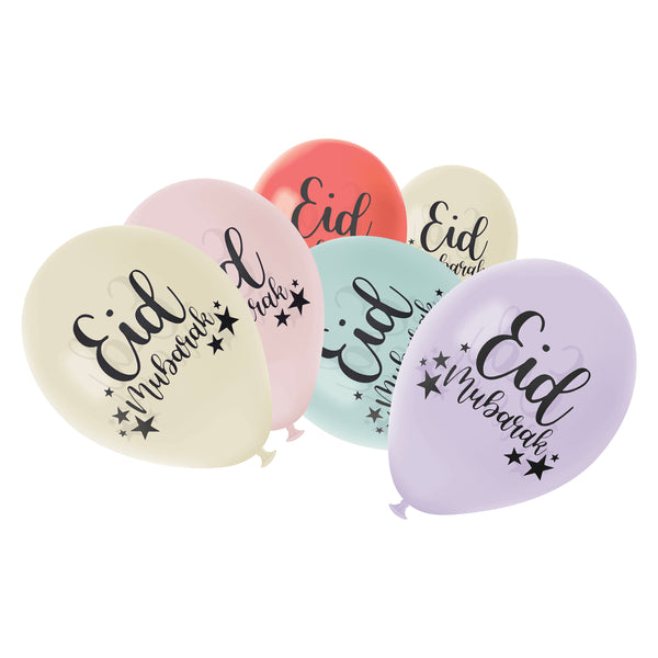 Pastel Multicolour Black Print Latex Eid Party Balloons (15 Pack)