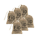 Pack of 6 Eid Mubarak Mini Hessian Pull String Gift Pouches (13x11cm)