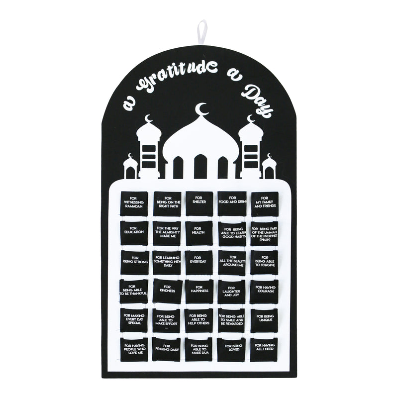Large 'A Gratitude a Day' Felt Ramadan Calendar Black White