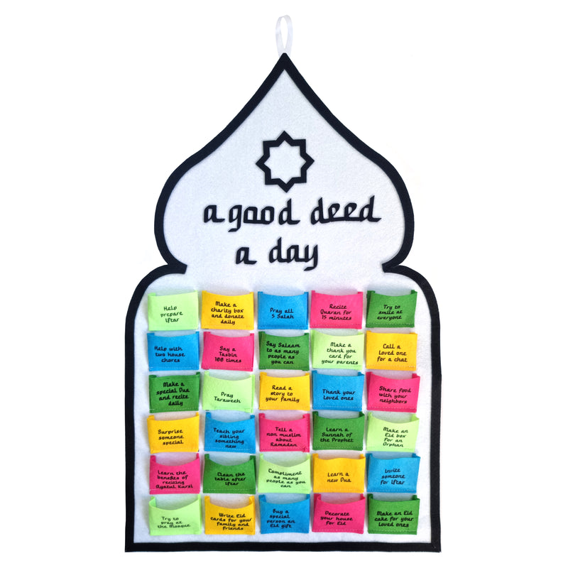 'A Good Deed A Day' White, Purple & Multicolour Pocket Felt Ramadan Advent Calendar
