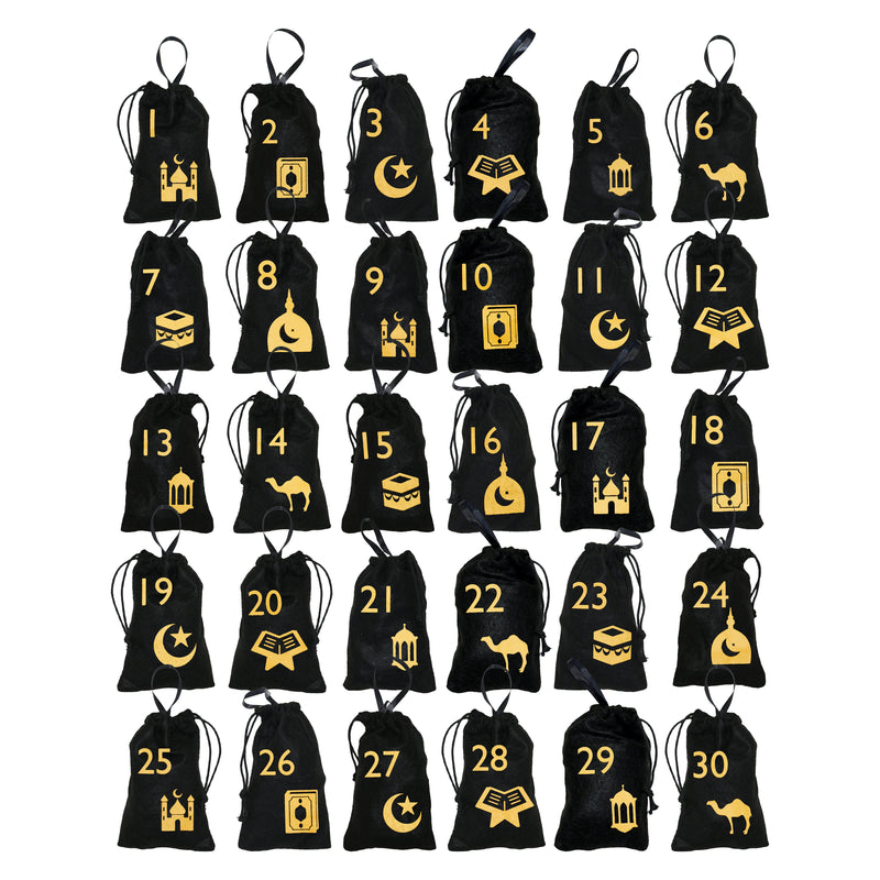 Individual Black & Gold Felt Symbols Pouch Ramadan Hanging Calendar Bunting