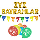 Multicolour İyi Bayramlar Turkish Eid Balloons, Gold Foil Balloons & Bunting Set