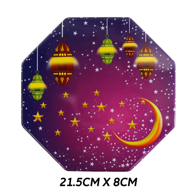 Set of 3 Purple Hexagon Small, Medium & Large Moon & Lantern Decorative Iftar Treat Tins