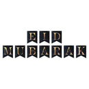 Black, Gold & Silver Islamic Star Eid Balloons & Bunting & Gold Wooden Stars Eid Decoration Set