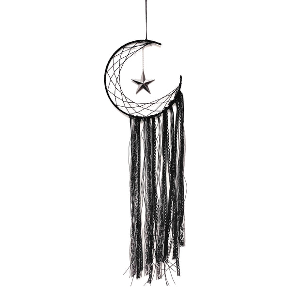 Large Black Fabric Dreamcatcher Crescent Moon & Star Hanging Decoration