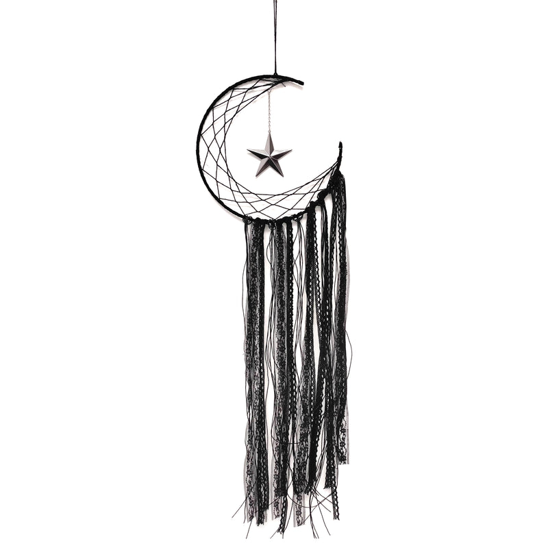 Large Black Fabric Dreamcatcher Crescent Moon & Star Hanging Decoration