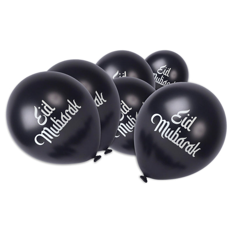 Metallic Black Eid Mubarak Latex Party Balloons (12 Pack)