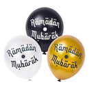 Black, White & Gold Ramadan Mubarak Latex Party Balloons (12 Pack)