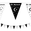 Black & White Eid Mubarak Ramadan Moon & Stars Bunting - 10m