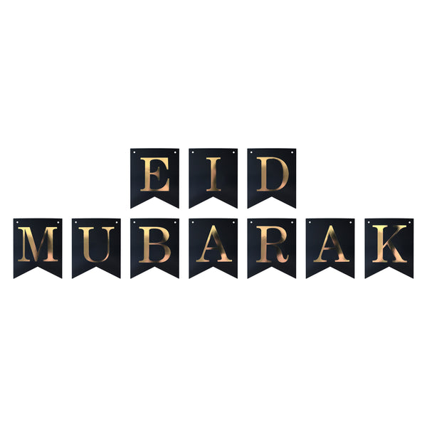 Eid Mubarak - Black & Gold Card Pennant Bunting 2M