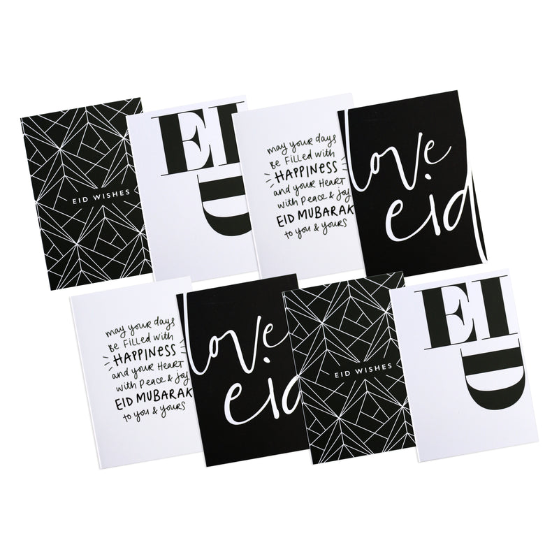 Pack of 8 Mini Black & White Contemporary Eid Cards