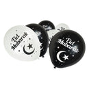 Black & White Eid Mubarak Moon & Stars Balloon (12 Pack)