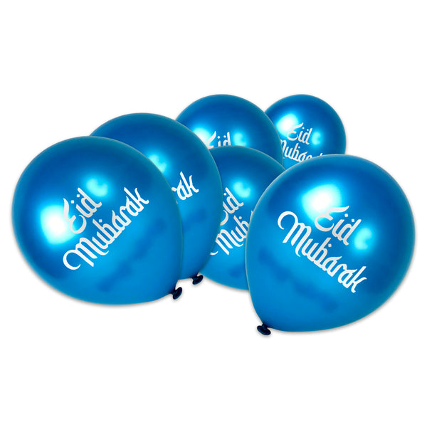 Metallic Blue Eid Mubarak Latex Party Balloons (12 Pack)