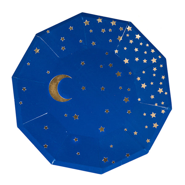 Pack of 8 Large Blue Moon & Star Night Sky 10-Sided Paper Plates