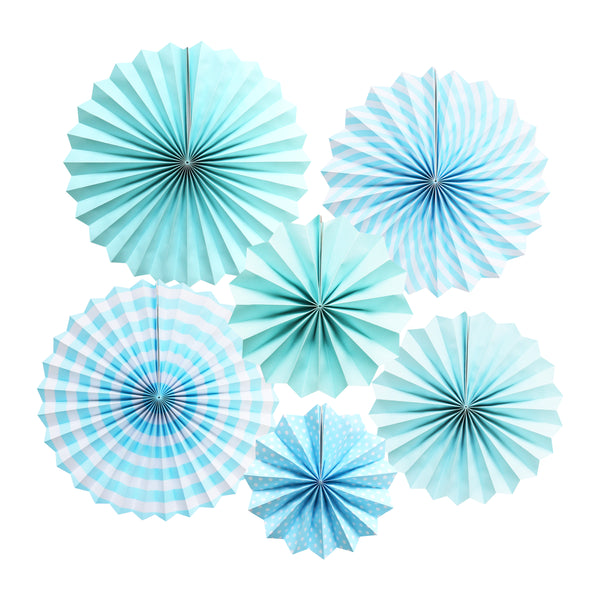 Set of 6 Assorted Blue Ottoman Concertina Paper Fan Hanging Decorations
