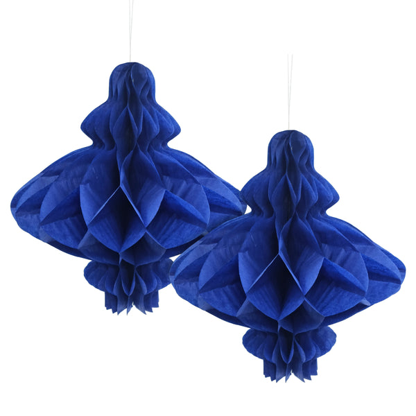 Pack of 2 Blue Paper Hanging Honeycomb Lanterns Eid Party Decoration