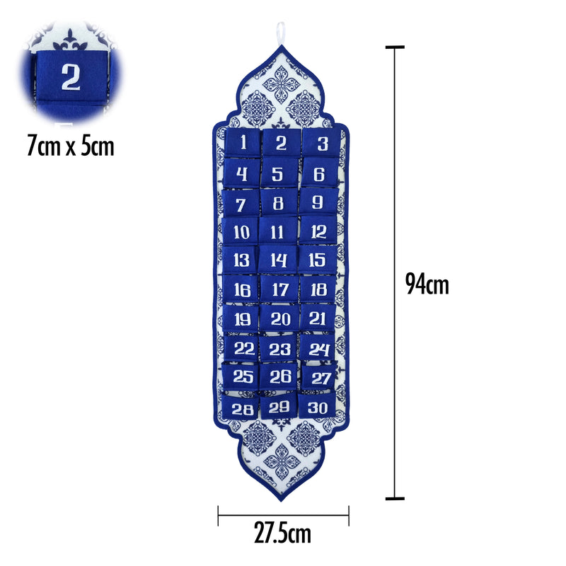 Blue & White Ottoman Style Pocket Felt Ramadan Advent Calendar