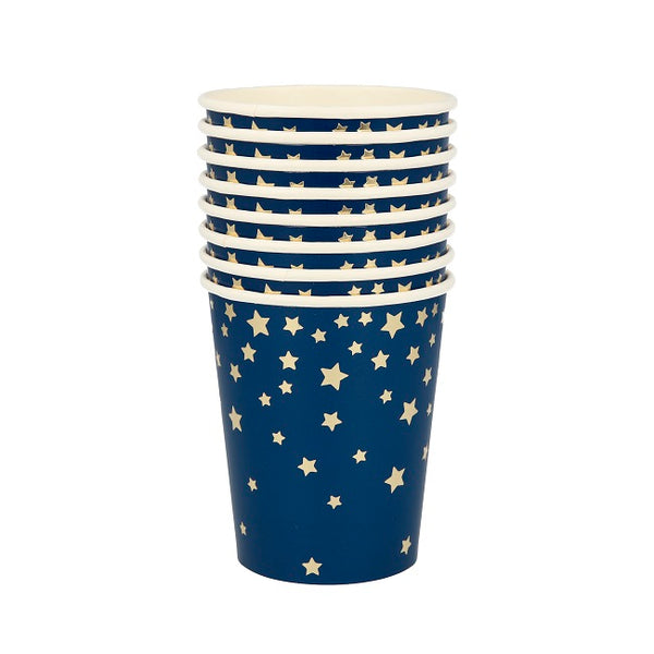 Pack of 8 Large Blue Foil Star Paper Cups