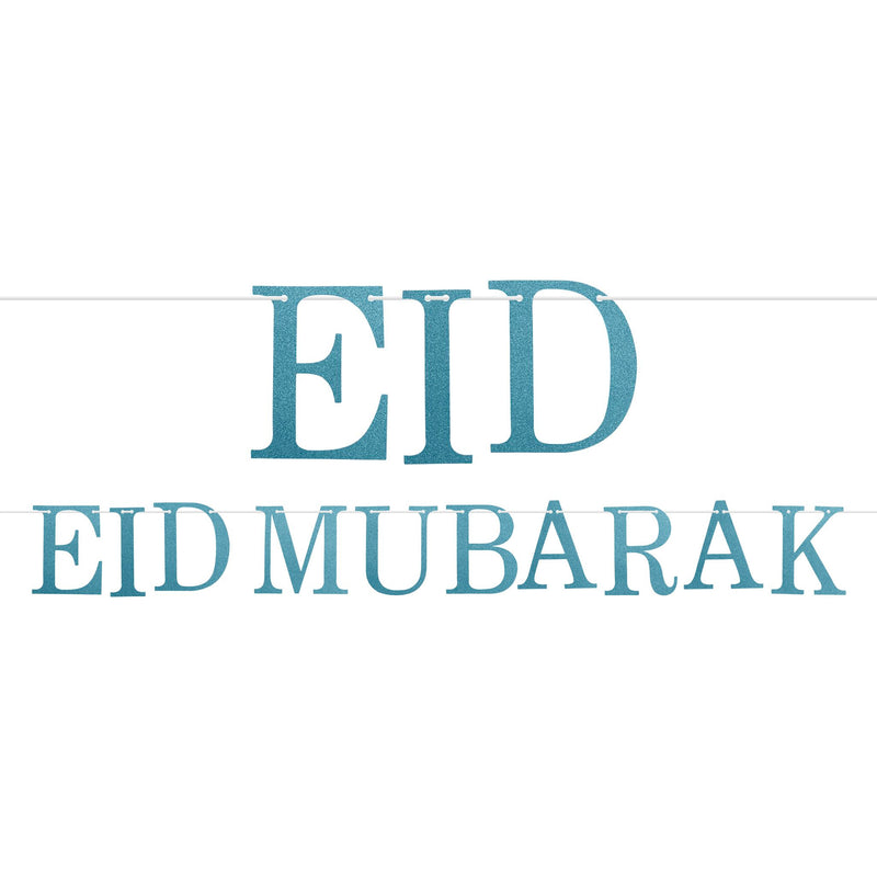 Blue Glitter Letter Eid Mubarak Hanging Bunting Decoration - 2 meters