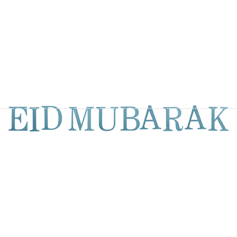 Blue Glitter Letter Eid Mubarak Hanging Bunting Decoration - 2 meters