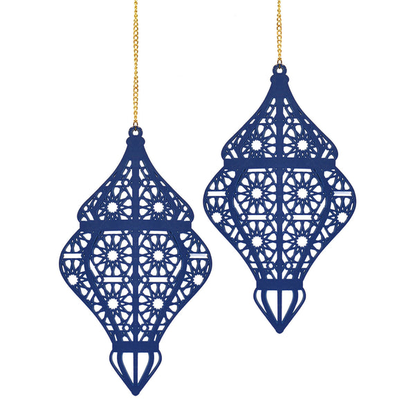 Set of 2 Blue Wooden Ramadan / Eid Lantern Hanging Decorations