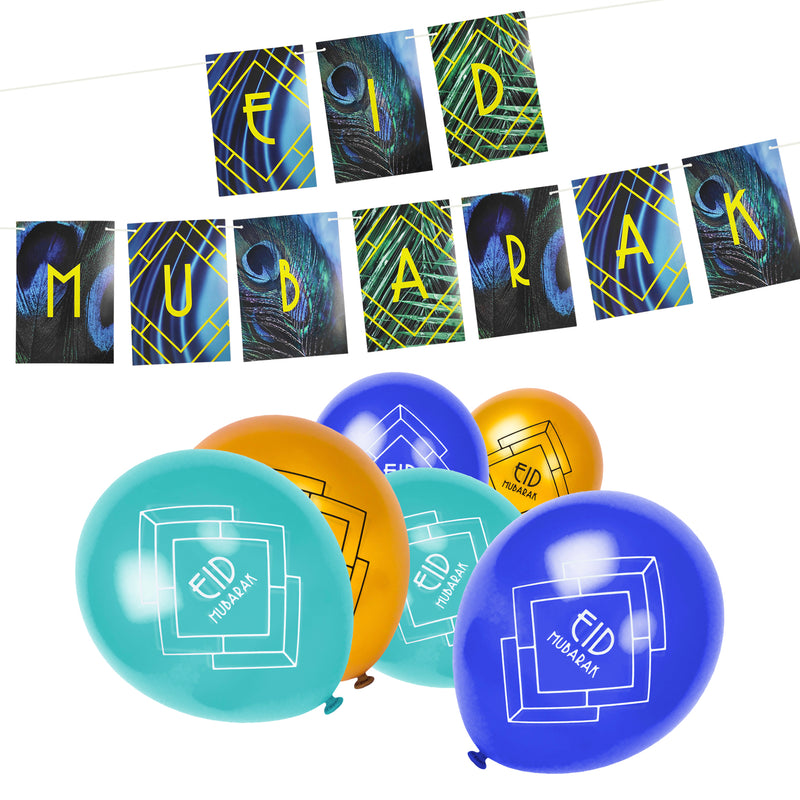 Art Deco Eid Mubarak Balloons & Botanical Bunting Decoration Set