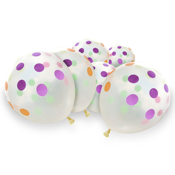 Clear Latex Eid Balloons with Multicolour Large Polka Dot Pattern (12 Pack)
