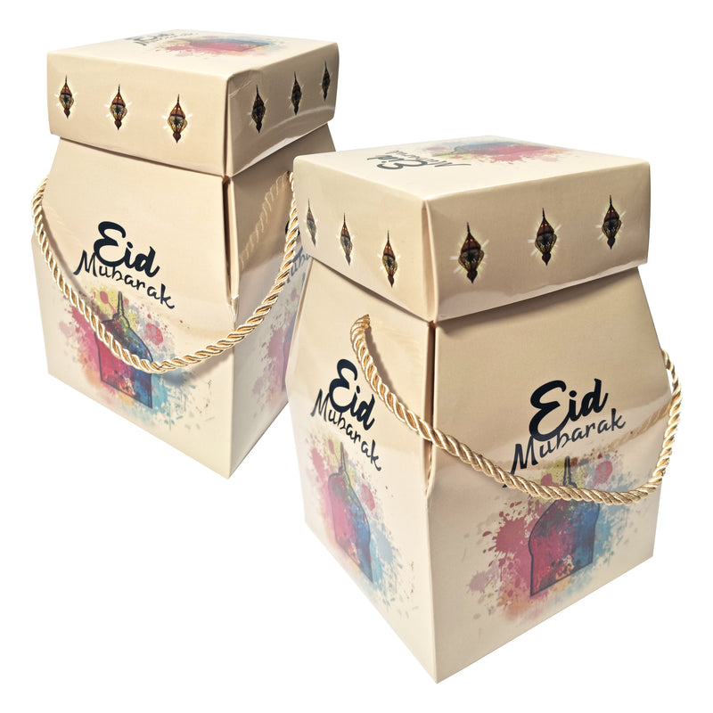Large Eid Mubarak Cream Watercolour Favour Boxes with Rope Handles 12