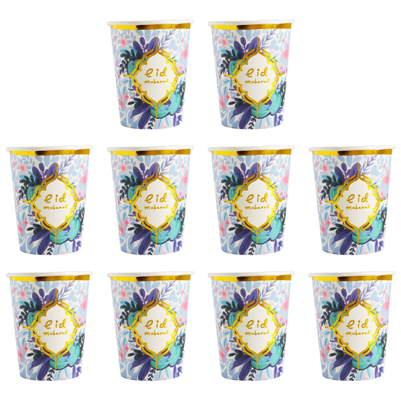 Multicolour Floral 'Eid Mubarak' Disposable Paper Cups (Pack of 10)