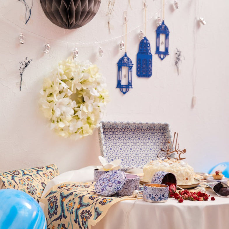 Blue Ornate Tile Round Stacked Decorative Iftar Treat Tins