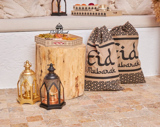 Matte Black Metal Lantern Table Centrepiece - LED Moon (L22-17)