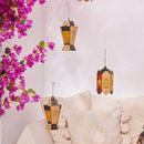 Set of 2 Wooden Shabby Chic Table / Hanging Lantern Decoration - Black / Gold Lantern Cut Out