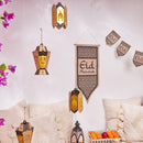 Set of 2 Wooden Shabby Chic Table / Hanging Lantern Decoration - Black / Gold Lantern Cut Out