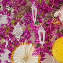 Set of 2 White Wooden Crosshatch Ramadan / Eid Lantern Hanging Decorations