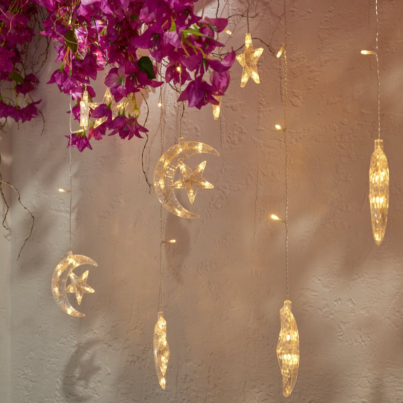 Moon & Star Battery-Operated LED Ramadan Bright Stars Curtain Light Garland - 3 Meters (EIDLI12)