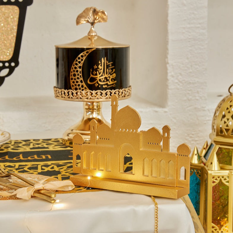 4 Minaret Matte Gold Wooden Mosque Table Centre Decoration