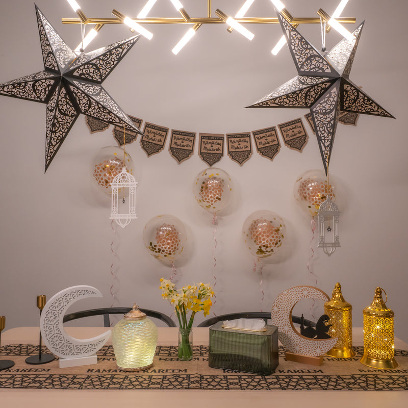 Pack of 2 Large Black & White Paper Hanging Star Eid & Ramadan Decorations