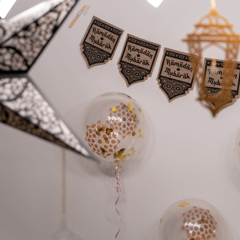 Geometric 'Ramadan Mubarak' Natural Hessian Pennant Bunting - 2m