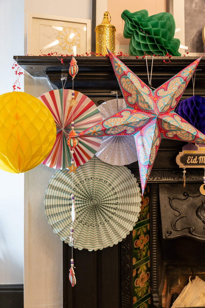 Pack of 2 Pink & Turquoise Large Paper Hanging Star Eid Decoration