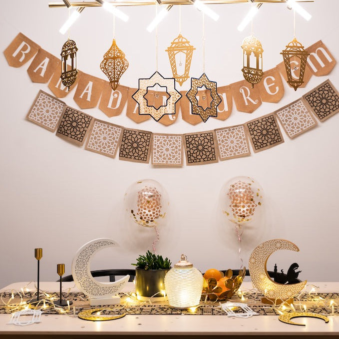 Ramadan Kareem White Dovetail Hessian Bunting - 2 meters