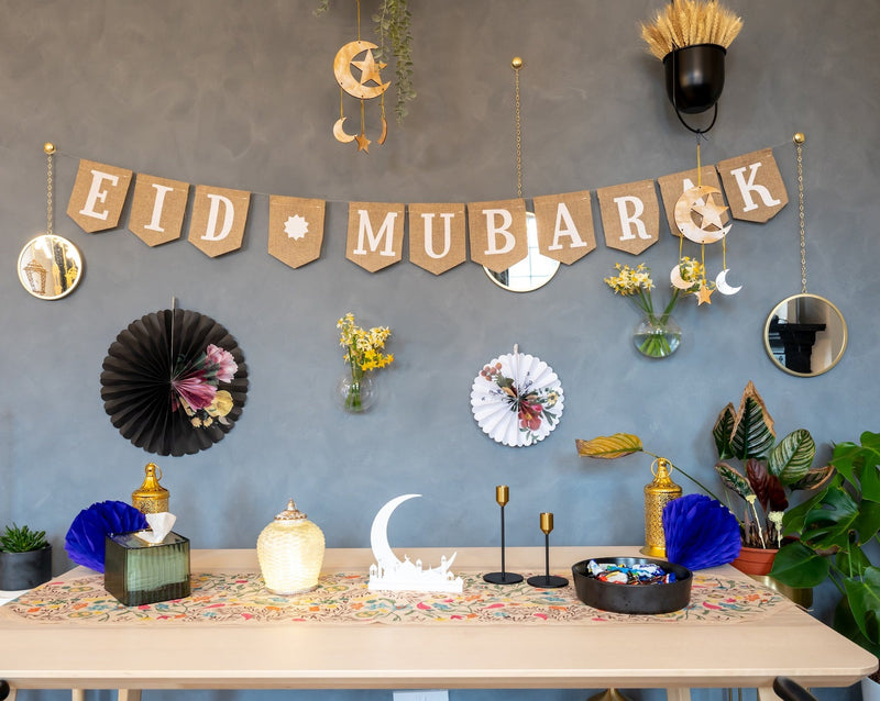 Eid Mubarak 'Letters' Natural Hessian Pennant Bunting
