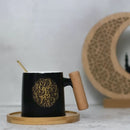 Black & White Ceramic Mug & Wooden Dish & Spoon Set (SJ-1506-5)
