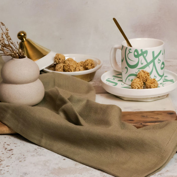 Arabic Calligraphy Style Ceramic Mug & Dish Set in Green or Gold(SJ-1385-20)