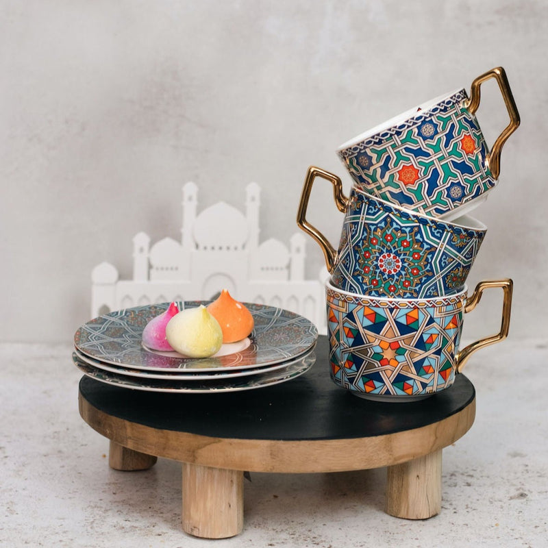 Colourful Mosaic Style Ceramic Mug & Dish Set