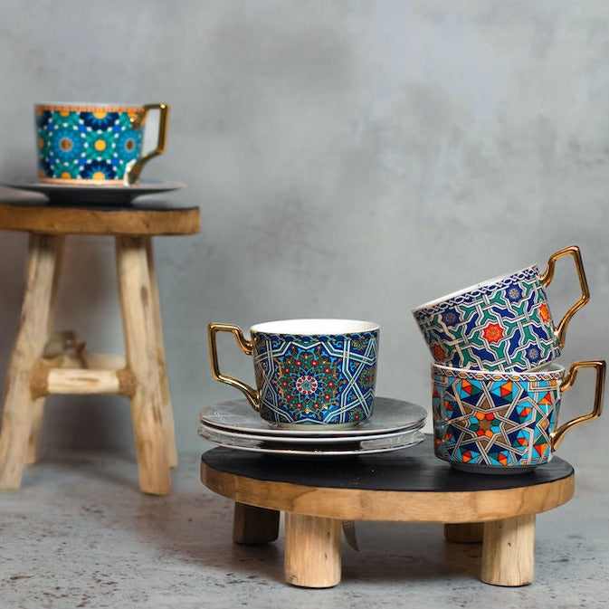 Colourful Mosaic Style Ceramic Mug & Dish Set