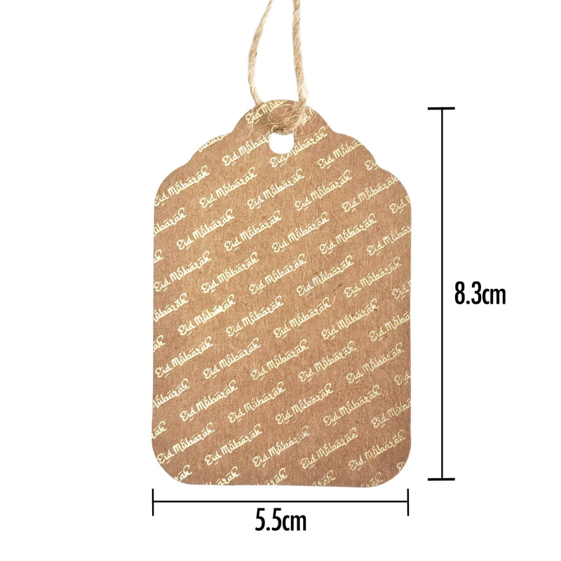 Pack of 20 Gift Tags With Natural Hessian String - 'Eid Mubarak' Calligraphy